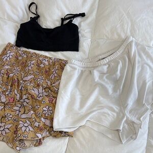 Aerie bundle Black bra white “offline shorts” and Floral Shorts Set